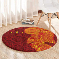 Niue Polynesian Hiapo Tattoo Art Round Carpet Half Style Red Yellow Color - Polynesian Pride