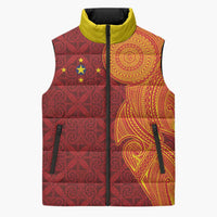 Niue Polynesian Hiapo Tattoo Art Sleeveless Puffer Jacket Half Style Red Yellow Color - Polynesian Pride