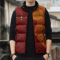 Niue Polynesian Hiapo Tattoo Art Sleeveless Puffer Jacket Half Style Red Yellow Color - Polynesian Pride