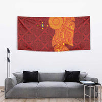 Niue Polynesian Hiapo Tattoo Art Tapestry Half Style Red Yellow Color - Polynesian Pride