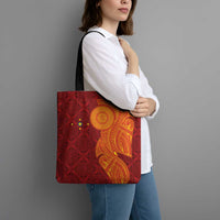 Niue Polynesian Hiapo Tattoo Art Tote Bag Half Style Red Yellow Color - Polynesian Pride