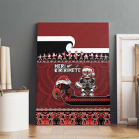New Zealand Christmas Canvas Wall Art Meri Kirihimete Aotearoa Warrior on Waka with Maori Art Tattoo