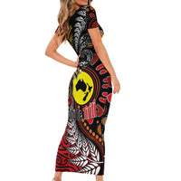 Aotearoa and Australia Toitu Te Tiriti Short Sleeve Bodycon Dress Honour the Treaty - Stand Together Stand Stronger