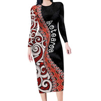 Aotearoa Maori Stylized Koru - Silver Ferns Family Matching Long Sleeve Bodycon Dress and Hawaiian Shirt