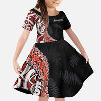 Aotearoa Maori Stylized Koru - Silver Ferns Kid Short Sleeve Dress LT03 KID Red - Polynesian Pride