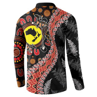 Aotearoa and Australia Button Sweatshirt Maori Koru Ferns With Aboriginal Kangaroo