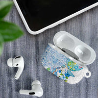 Hawaiian Couple Turtles Honi AirPods Case Polynesian Art Motifs and Hibiscus White Blue Color - Polynesian Pride