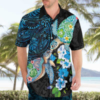 Hawaiian Couple Turtles Honi Hawaiian Shirt Polynesian Art Motifs and Hibiscus Black Blue Color - Polynesian Pride