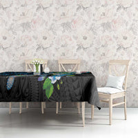Hawaiian Couple Turtles Honi Tablecloth Polynesian Art Motifs and Hibiscus Black Blue Color LT03 - Polynesian Pride
