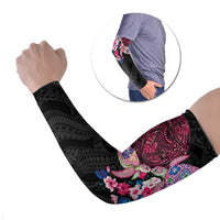 Hawaiian Couple Turtles Honi Arm Sleeves Polynesian Art Motifs and Hibiscus Black Red Color - Polynesian Pride