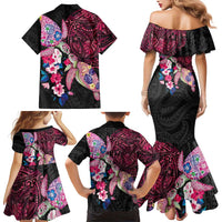 Hawaiian Couple Turtles Honi Family Matching Mermaid Dress and Hawaiian Shirt Polynesian Art Motifs and Hibiscus Black Red Color LT03 - Polynesian Pride