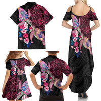 Hawaiian Couple Turtles Honi Family Matching Summer Maxi Dress and Hawaiian Shirt Polynesian Art Motifs and Hibiscus Black Red Color LT03 - Polynesian Pride