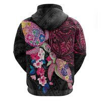Hawaiian Couple Turtles Honi Hoodie Polynesian Art Motifs and Hibiscus Black Red Color - Polynesian Pride