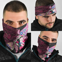 Hawaiian Couple Turtles Honi Neck Gaiter Polynesian Art Motifs and Hibiscus Black Red Color - Polynesian Pride