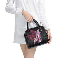 Hawaiian Couple Turtles Honi Shoulder Handbag Polynesian Art Motifs and Hibiscus Black Red Color - Polynesian Pride