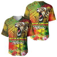 Hawaiian Reggae Baseball Jersey Jawaiian One Love-Tribal Tatoos and Rastafari Lion - Polynesian Pride