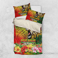 Hawaiian Reggae Bedding Set Jawaiian One Love-Tribal Tatoos and Rastafari Lion LT03 US Twin 172cm x 218cm Multicolor - Polynesian Pride