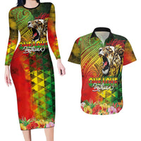 Hawaiian Reggae Couples Matching Long Sleeve Bodycon Dress and Hawaiian Shirt Jawaiian One Love-Tribal Tatoos and Rastafari Lion - Polynesian Pride