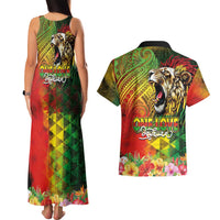 Hawaiian Reggae Couples Matching Tank Maxi Dress and Hawaiian Shirt Jawaiian One Love-Tribal Tatoos and Rastafari Lion LT03 - Polynesian Pride