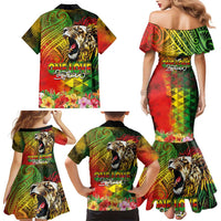 Hawaiian Reggae Family Matching Mermaid Dress and Hawaiian Shirt Jawaiian One Love-Tribal Tatoos and Rastafari Lion - Polynesian Pride