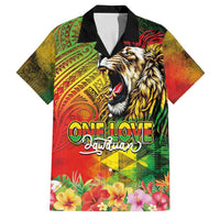 Hawaiian Reggae Family Matching Off Shoulder Short Dress and Hawaiian Shirt Jawaiian One Love-Tribal Tatoos and Rastafari Lion LT03 Dad's Shirt - Short Sleeve Multicolor - Polynesian Pride