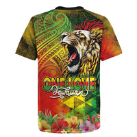 Hawaiian Reggae Rugby Jersey Jawaiian One Love-Tribal Tatoos and Rastafari Lion - Polynesian Pride