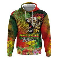 Hawaiian Reggae Zip Hoodie Jawaiian One Love-Tribal Tatoos and Rastafari Lion - Polynesian Pride