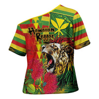 Hawaiian Reggae Cross Shoulder Shirt Kakau Art Motifs with Ohia Lehua and Rastafari Lion - Polynesian Pride