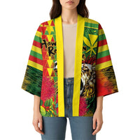 Hawaiian Reggae Kimono Kakau Art Motifs with Ohia Lehua and Rastafari Lion LT03 - Polynesian Pride