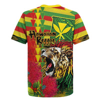 Hawaiian Reggae Rugby Jersey Kakau Art Motifs with Ohia Lehua and Rastafari Lion - Polynesian Pride