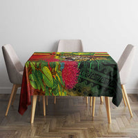 Hawaiian Reggae Tablecloth Kakau Art Motifs with Ohia Lehua and Rastafari Lion LT03 - Polynesian Pride