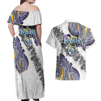 Traditional Art Hawaiian Kakau Tattoos Couples Matching Off Shoulder Maxi Dress and Hawaiian Shirt Graffiti Style - Polynesian Pride