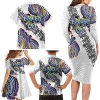 Traditional Art Hawaiian Kakau Tattoos Family Matching Long Sleeve Bodycon Dress and Hawaiian Shirt Graffiti Style - Polynesian Pride