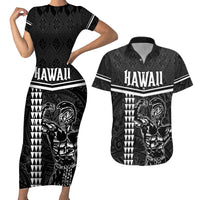 Custom Hawaii Warrior Couples Matching Short Sleeve Bodycon Dress and Hawaiian Shirt Kakau Quilt Pattern LT03 Black - Polynesian Pride