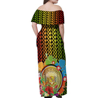 Hawaii Womens Day Wahine Family Matching Off Shoulder Maxi Dress and Hawaiian Shirt Strong Beautiful Woman with Kakau Style LT03 - Polynesian Pride