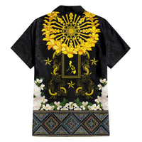 Flores de Mayo and Filipino Fiesta Family Matching Off The Shoulder Long Sleeve Dress and Hawaiian Shirt The Sun-Jasmine and Polynesian Yakan Tattoo Barong Style