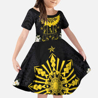 Flores de Mayo and Filipino Fiesta Family Matching Short Sleeve Bodycon Dress and Hawaiian Shirt The Sun-Jasmine and Polynesian Yakan Tattoo Barong Style