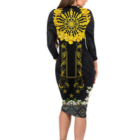 Flores de Mayo and Filipino Fiesta Long Sleeve Bodycon Dress The Sun-Jasmine and Polynesian Yakan Tattoo Barong Style