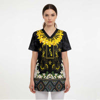 Flores de Mayo and Filipino Fiesta Scrub Top The Sun-Jasmine and Polynesian Yakan Tattoo Barong Style - Polynesian Pride