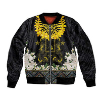 Flores de Mayo and Filipino Fiesta Sleeve Zip Bomber Jacket The Sun-Jasmine and Polynesian Yakan Tattoo Barong Style