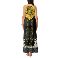 Flores de Mayo and Filipino Fiesta Tank Maxi Dress The Sun-Jasmine and Polynesian Yakan Tattoo Barong Style