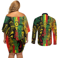 Aotearoa Reggae Couples Matching Off Shoulder Short Dress and Long Sleeve Button Shirt Maori Reggae-One Love