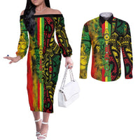 Aotearoa Reggae Couples Matching Off The Shoulder Long Sleeve Dress and Long Sleeve Button Shirt Maori Reggae-One Love