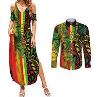 Aotearoa Reggae Couples Matching Summer Maxi Dress and Long Sleeve Button Shirt Maori Reggae-One Love