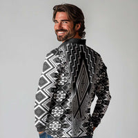 Aotearoa Tukutuku and Poutama Motif Classic Long Sleeve Polo Shirt
