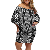 Aotearoa Tukutuku and Poutama Motif Classic Off Shoulder Short Dress