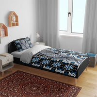 Blue Aotearoa Tukutuku and Poutama Motif Bedding Set