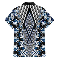 Blue Aotearoa Tukutuku and Poutama Motif Family Matching Off The Shoulder Long Sleeve Dress and Hawaiian Shirt
