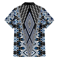 Blue Aotearoa Tukutuku and Poutama Motif Family Matching Tank Maxi Dress and Hawaiian Shirt