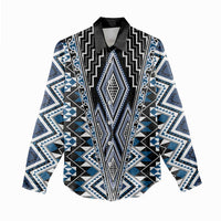 Blue Aotearoa Tukutuku and Poutama Motif Women Casual Shirt